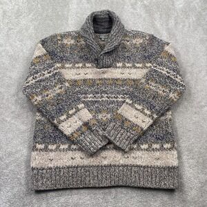 LL Bean Signature Shawl Collar Fair Isle Sweater Size XL Speckled Knit Warm Cozy